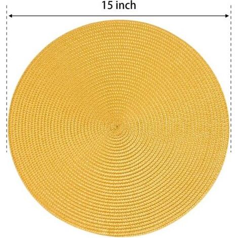 Table à manger Lot de 6 sets de table tressés ronds jaunes pour tables à manger Sets de table antidérapants tissés lavables 38 cm (1/4)