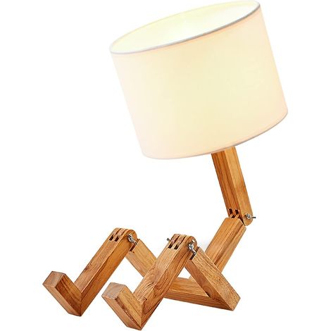 Lampe De Bureau - Bois Massif - Abat-Jour En Lin - Réglable En Hauteur Et Orientation - Pour Chevet Salon Étude - 1 Pièce