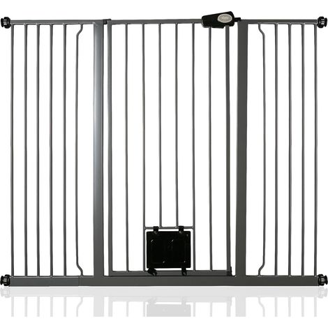 Bettacare Pet Gate with Lockable Cat Flap, 133.2cm - 140.8cm, Slate Grey, 104cm in Height