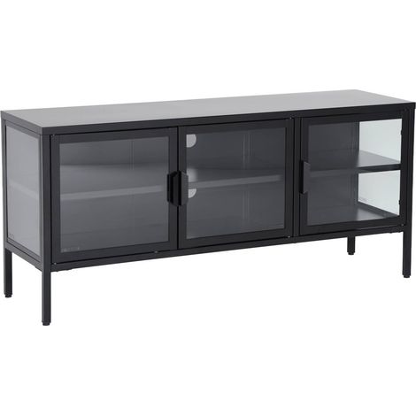 sweeek - Industrielles TV-Möbel aus Metall und gehärtetem Glas mit 3 Türen, 120 cm