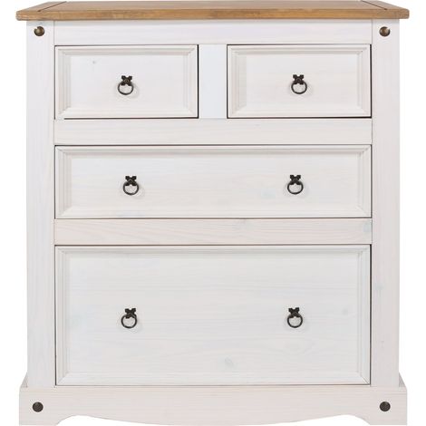 Corona 2+2 Drawer Chest - Pine /Particle Board - 91 x 47 x 103.8 cm - White Wax/Antique Waxed Pine (1/4)