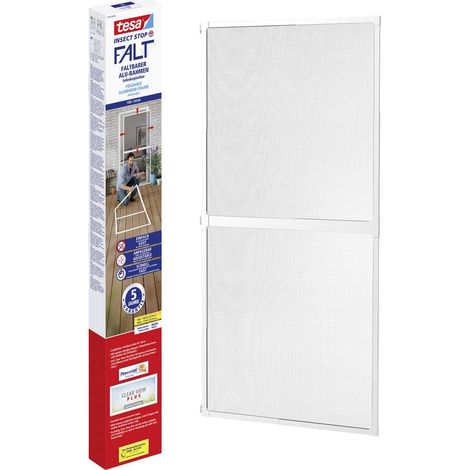 tesa Insect Stop FALT Zanzariera - Con telaio pieghevole in alluminio per porte - Con telaio telescopico regolabile - Bianco - 80 cm x 170 cm a 100x cm x 220 cm