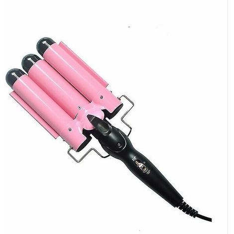 Fer à friser triple en céramique, dernière version 3 barils baguette avec température réglable, cheveux portables (rose) (1/5)