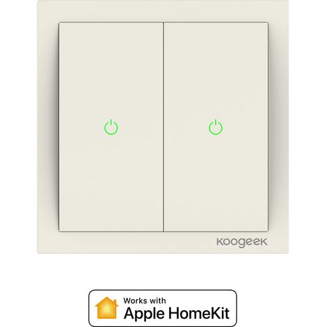 Interrupteur mural connecté 2 ganges Koogeek Wi-Fi 2.4GHz compatible HomeKit et Siri contrôle vocal suivi conso beige (1/2)
