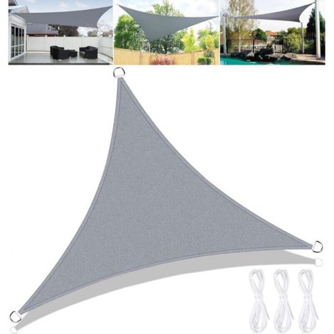 Voile d'ombrage Triangulaire 3x3x3m,Terrasse Imperméable Voile d'ombrage,Résistant Aux UV,Voile d'ombrage Jardin pour en Plein air avec Corde,Gris (1/5)