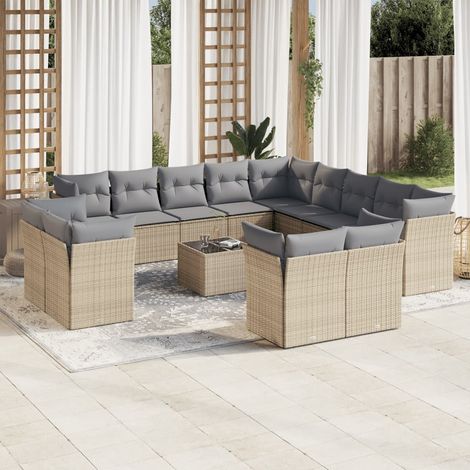 vidaXL Set Divani da Giardino 14pz con Cuscini in Polyrattan Beige (1/3)