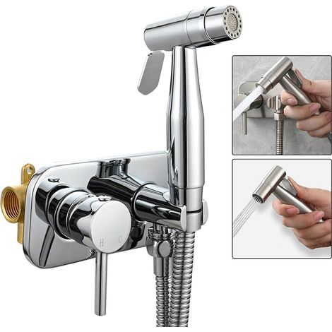 Hot and Cold Water Toilet Shower, 2 Jet Modes with Soft and Powerful, Chrome Built-in Toilet Shower Kit, Brass Bidet Mixer for Intimate Hygiene, 1.5 m Hose and Pet Washing (1/5)