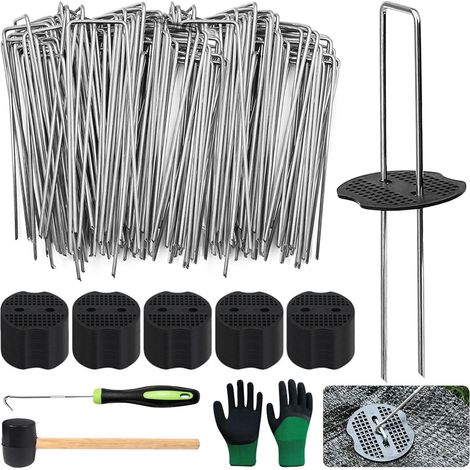 Piquets d'ancrage au Sol,100 Pièces Piquets de Fixation en Acier Galvanisé 150x40 mm et Rondelles,Piquets de Jardin avec Rondelles,Ø2,5mm,pour Toile Anti-Mauvaises Herbes,Clôture (1/5)