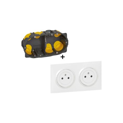 Legrand - Dooxie - Prise 2P+T double pru00e9-cu00e2blu00e9 + Plaque + Bou00eete batibox BBC Legrand - Ref. : 600332 + 600802 + 080022L (1/3)