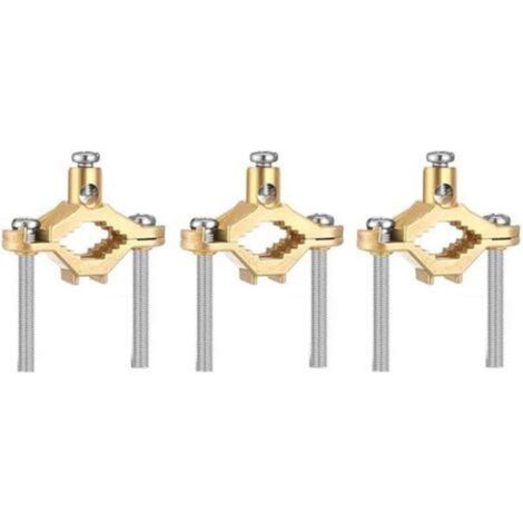 Morsetto di messa a terra in lega di rame – Confezione da 3, fissaggio rapido a vite, compatibile con asta in rame, accetta cavi da 10–2 mm²