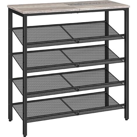 Étagère à Chaussures, Porte-Chaussures à 5 Niveaux, Meubles à Chaussures, réglable en Maille métallique, Gain de Place, pour Entrée, Salon, Chambre, Industriel, Grège et Noir (1/5)