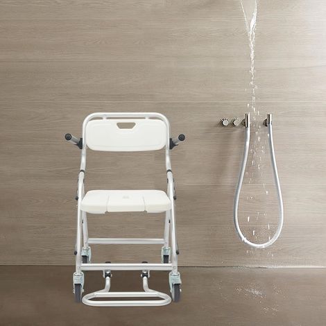 Klappbar Duschstuhl mit Rollen, Duschhocker für Senioren mit Rollen Wasserdichter und Rutschfester, Weiß Duschstuhl für Senioren Werkzeugfreie Montage,Tragfähigkeit 150KG