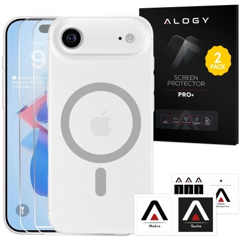 Coque pour Apple iPhone 17 Air - Coque mate compatible MagSafe avec protection d'objectif, fine et résistante aux rayures, ajustement parfait - Alogy Skinny MatteCase™ Blanc + Verre trempé (1/5)