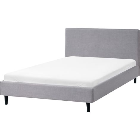 Cama moderna tapizada en tela 120 x 200 cm somier de láminas patas de madera gris claro Fitou (1/5)