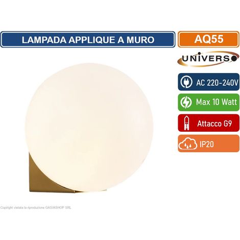 UNIVERSO AQ55 LAMPADA APPLIQUE MONTAGGIO A MURO MINIMLISTA  SFERA IN ACRILICO CON ATTACCO G9 MAX 10W (1/3)