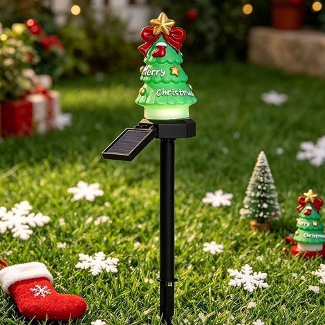 Hot-selling solar-powered outdoor Christmas decorative ground light, waterproof villa lawn light, courtyard landscape light, Christmas tree (drop resistant) -