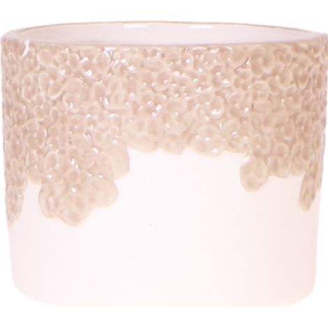 Cache-pot décoratif avec motif floral en relief, coloris sable, Ø 6 cm pour intérieur - PANGIVO (1/5)