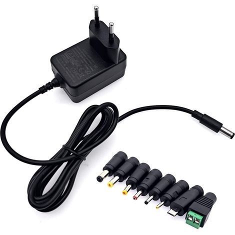 AC vers DC 5V 2A Alimentation Convertisseur Transformateur Chargeur avec 8x DC Adaptateur de Prise Remplacement 5 volts 0.5A 500mA 1A 1.5A 2000mA pour Caméra CCTV LED Barre Lumineuse TV Box (1/5)