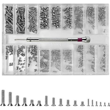 500 Pièces Kit de Vis de Réparation Minuscule Micro, 18 Tailles Micro Visserie avec un Tournevis, Réparation pour Vis en Acier Inoxydable pour Montres, Lunettes de Soleil, Monocles, Argent (1/5)