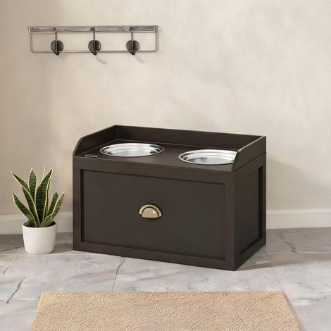 Cantine surélevée pour chien 60 x 30 x 36 cm avec 2 gamelles (1/5)