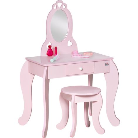 Toeletta per bambini specchio ovale 60 x 36 x 88 cm cassettiera portaoggetti seduta sgabello comfort decorativa di tendenza in MDF rosa 210000142