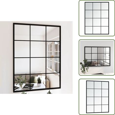 The Living Store Espejo de pared metal negro 80x60 cm - Espejo negro