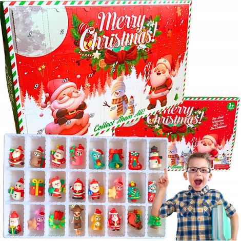 Adventskalender mit Weihnachtsmann, Rentierfiguren und Weihnachtsüberraschung