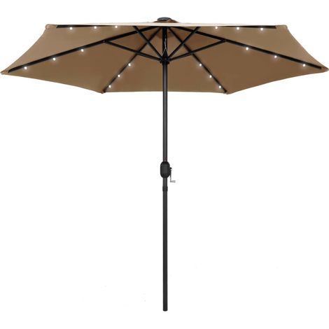 Sonnenschirm mit LED-Beleuchtung und Alu-Mast 270 cm Taupe