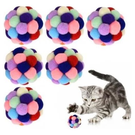 Jouet pour chat - 6 Pièces - Peluche douce - Cloche - Arc-en-Ciel (1/4)