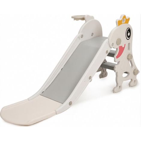 Toboggan Enfant 3 en 1 Intérieur Extérieur avec Panier de Basket Pliable pour Jardin Chambre de Jeu Blanc Gris (1/5)