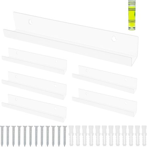 Set mit 6 Acryl-Schallplattenregalen zur Wandmontage, 30,5 x 4,5 x 4,5 cm, Schlafzimmer-Wandregale, Schallplattenhalter, Wand-Schallplattenregal zur Präsentation Ihrer Lieblings-LPs (Transparent) (1/5)