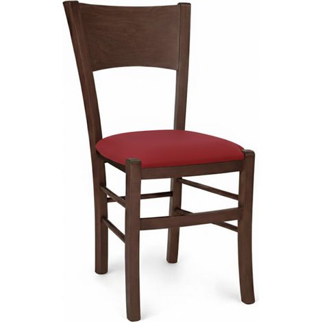Sedia da  sala da pranzo Lucy in legno noce scuro con seduta imbottita Rosso