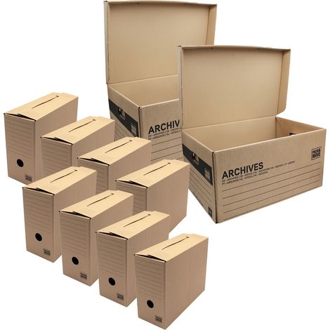 Pack and Move - Lot de 8 boites archives Taille L - 54 x 36 x 28 cm - Caisse de stockage incluse
