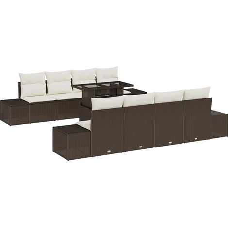 Garden Sofa Set with Cushion with Storage 9 pcs Brown and Cream vidaXL