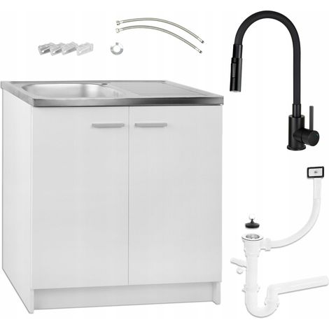 STAMAR  Küchenschrank 80x50 - Weiß - mit Edelstahlspüle und flexiblem Wasserhahn - praktisch und elegant