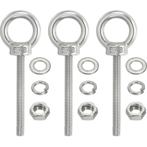 Boulon d'Ancrage à Œil M6 x 60mm, 3 Pièces en Acier Inoxydable 304 avec Écrous et Rondelles pour Suspendre des Hamacs et autres Articles (1/4)
