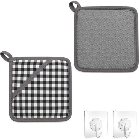 Maniques Cuisine 2 pièces - Gant Four en Silicone, Gris à Carreaux (1/5)