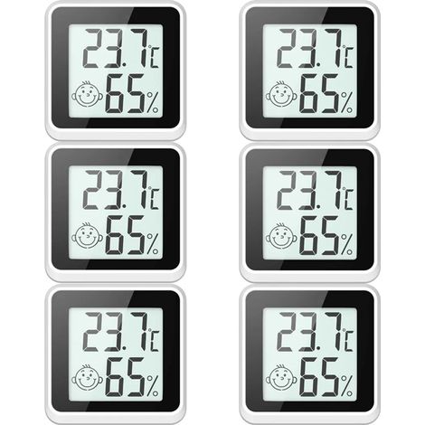 Set aus sechs digitalen Mini-Thermometern und Hygrometern für den Innenbereich zur Messung von Temperatur und Luftfeuchtigkeit (1/5)
