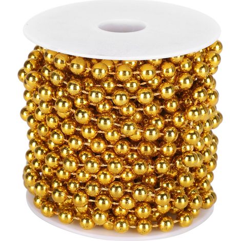Guirlande de Perles en Plastique Dorée - Rouleau de 10 mètres, 8mm - Décoration Murale et Rideaux Festifs