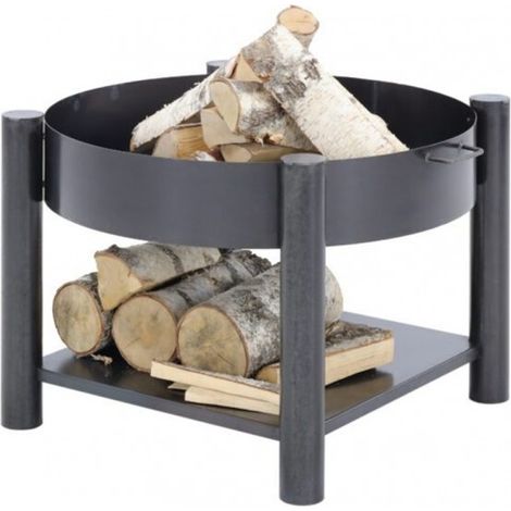 Brasero de jardin SOLAFA 70 cm avec range bois carré en acier (1/5)