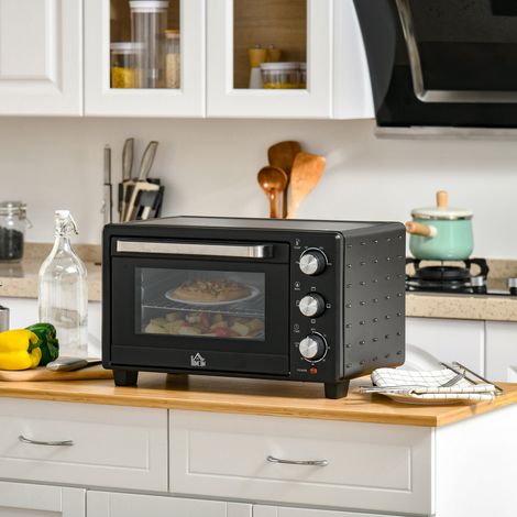 Mini four 21L,3 modes de cuisson,100°C-230°C,1400W,acier inoxydable et verre,noir+argent,46,4x38x28,5cm