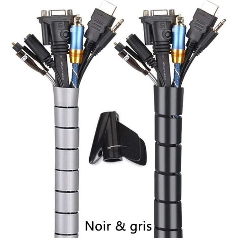 Cable Management 2 Pack, Flexible Cable Organizer 2x3m PE Cable Management System for Organizing or Hiding Cables, Cable Sleeve (2.2cm and 1.6cm), Black and Gray (1/5)
