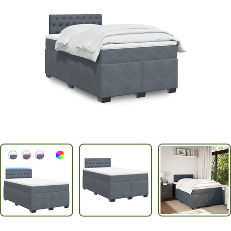 vidaXL LED-Beleuchtung - Boxspringbett mit Matratze Dunkelgrau 120x200 cm Samt (1/5)