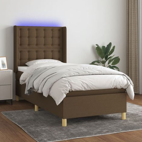 Cama box spring colchón y luces LED tela marrón oscuro 80x200cm (1/5)