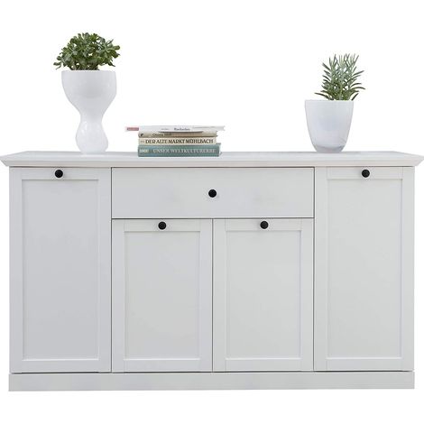 Buffet 4 portes 1 tiroir blanc style campagnard moderne Valex 157 cm (1/4)