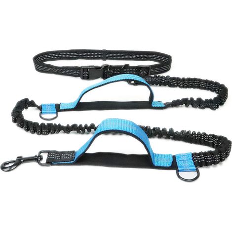 Hundeleine, ideal zum Joggen im Freien, mit doppeltem, einziehbarem Reflektorband. Hundeleine mit Kette und Zubehör. (1/2)