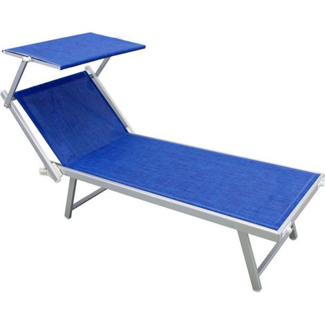 Sonnenliege mit verstellbarer Rückenlehne und Sonnenblende Mod. Bari blau (1/3)