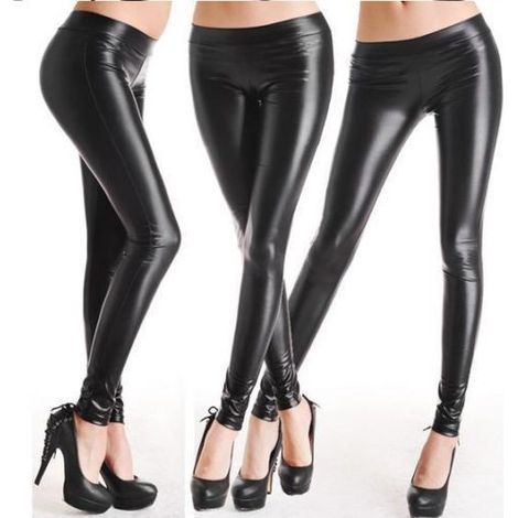 BP01 Leggings negros efecto piel para mujer mod. Stretch elásticos  Talla: XL (1/2)