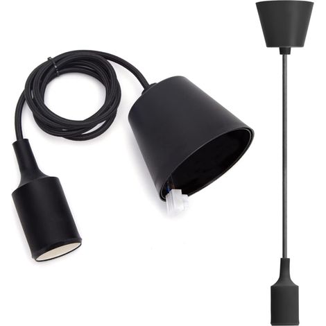 Portalampada E27 in silicone, cavo da 100 cm con staffa a soffitto, lampada a sospensione per accessori fai da te, nero