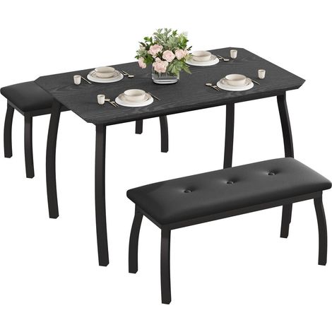 Ensemble table et 2 bancs 4 personnes style vintage industriel noir (1/5)